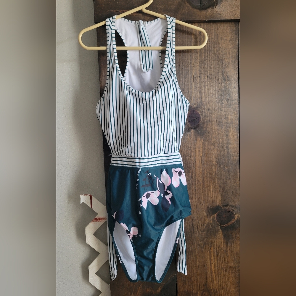 Striped Floral One-Piece Swimsuit